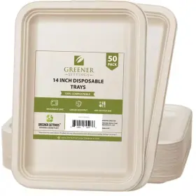 Greener Settings 711181979176 14 Inch Compostable Disposable Paper Plate 50-pack