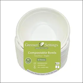 Greener Settings 850001419185 32 Oz Extra Large Compostable Paper Bowls - 50-pack Microwave And Freezer Safe