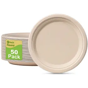 Greenesage 604477673097 Paper Plates 9 Inch 50 Pack Eco Friendly Disposable 100% Compostable