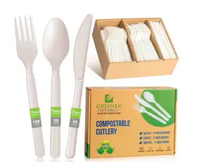 2-forks Greenmore 717909368666 Ivory Disposable Utensils Four Piece Cutlery Set 2-forks/knife/spoon 50-sets