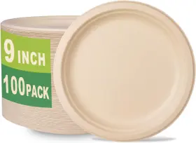 Greenworks 313026287226 100 Count 9 Inch Heavy-duty Compostable Plates Unbleached Biodegradable