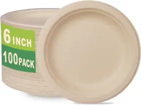 Gw100-u-p6 Greenworks 100 Count 6 Inch Small Compostable Dessert Plates Heavy-duty Unbleached