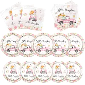 Grehumor 717025630128 Little Pumpkin Paper Plates And Napkin Baby Shower Party Decorations For Girl
