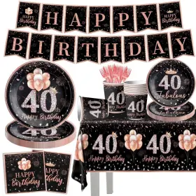 Grehumor 762704566144 142pcs 40th Birthday Tableware Decorations For Women Rose Gold Happy 40 Birth