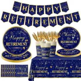 Grehumor 762704569039 142pcs Retirement Tableware Party Decorations Happy Supplies