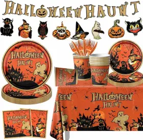 Grehumor 762704571759 Halloween Vintage Decorations Tableware 142pcs Johanna Parker Themed Party Retro