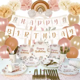 Grehumor 768667090955 105pcs Boho Rainbow Birthday Decorations- Party Tableware Set Supplies I