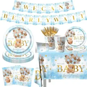 Grehumor 770642446114 142pcs Bear Baby Shower Party Decorations For Boy We Can Bearly Wait Tablewar