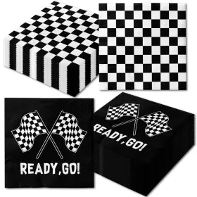 Grehumor 770642456977 40pcs Black And White Checkered Flag Napkins For Race Car Birthday Party Supp