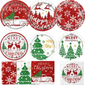 Na0123 Grehumor Merry Christmas Party Supplies 62pcs Xmas Tree Paper Plates And