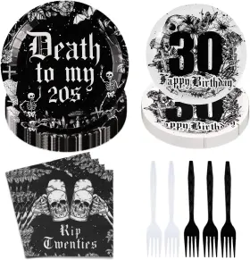Grencian 313029662600 96pcs 30th Birthday Party Supplies Death To My 20s Plates And Napkins D