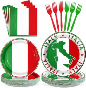 Grencian 313052642648 96pcs Italian Flag Birthday Party Supplies Italy Plates And Napkins Red Whi