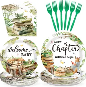 Grencian 313108484482 96 Pcs Storybook Baby Shower Decoration Tableware 350 Gsm A New Chapter Will Soo