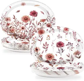 Grencian 445013716730 50pcs Fall Wildflower Oval Paper Plates 10 Inch X 12 Large Disposable Heavy Duty Wa