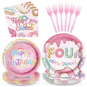 B0d7cnjsnc Grencian 96 Pcs Four Ever Sweet Donut 4th Birthday Decorations Girl Party Suppli