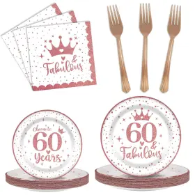 Gtvosy 737970603121 60th Birthday Tableware For Women - 96pcs Plates And Napkins