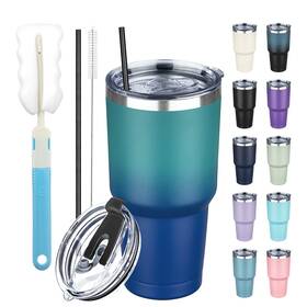 Gudemao Gdm-24927 30 Oz Tumbler With Lids And Straws Stainless Ounces Dark Green Blue