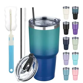 Gdm-24927 Gudemao 30 Oz Tumbler With Lids And Straws Stainless Ounces Dark Green Blue