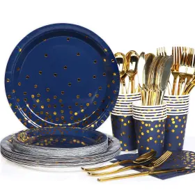 Gudvilla 717639008528 Blue And Gold Party Decorations 168pcs Plates Napkins Supplie