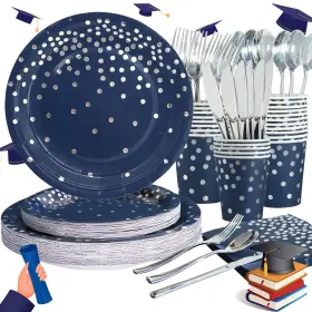 Gudvilla 760701258499 Blue Silver Birthday Party Supplies 168pcs Plates Napkins For 24 Guests