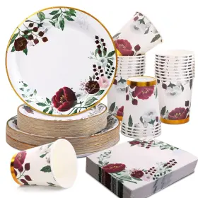 Gudvilla 760701258574 200pcs Floral Paper Plates And Napkins Party Supplies Bridal Shower Weddi