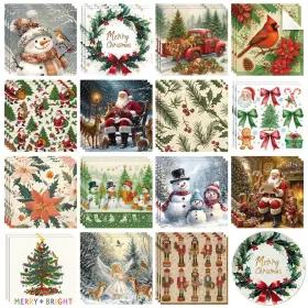 Lau-gueevin-3192 Gueevin 45 Pack Christmas Vintage Decoupage Napkins 12 Styles Assorted Retro