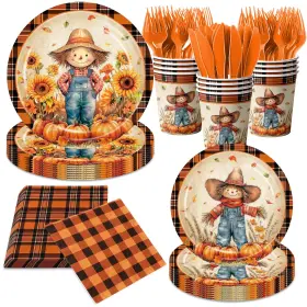Gupesxu 717097528415 144pcs Thanksgiving Party Supplies Pumpkin Plates Napkins And Tableware For 24