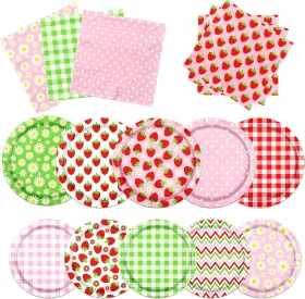 Gupesxu 717181212763 60pcs Strawberry Birthday Party Plates And Napkinssummer Fruit Supplies