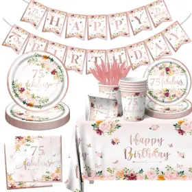 Gupesxu 717203045904 75 Fabulous Party Supplies Rose Gold Decorations 75th Birthday Tablew