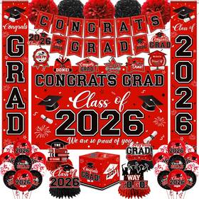 Gupesxu 717639869709 Graduation Decorations 2026 Red Party Decor Set With Congrats Grad Banner Cl
