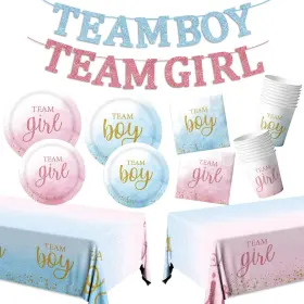 Gupesxu 762704570479 Gender Reveal Decorations 84pieces Team Boy Girl Platesnap