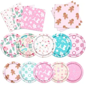 Gupesxu 770642448002 60pcs Christmas Decorations Pink Merry Party Tableware Paper Plate