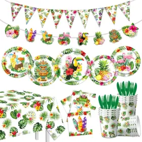 Gupesxu 770642450135 Hawaiian Party Supplies142pcs Aloha Tableware Tropical Plates And Napkins