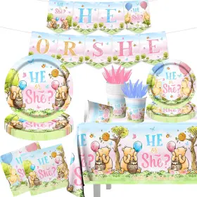 Gupesxu 772093977865 Bear Gender Reveal Decorations Plates Napkins Tablecloth B