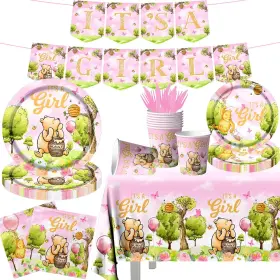Gupesxu 772123588191 Bear Baby Shower Decoration142pcs Plates Napkins Cups Pink
