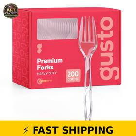 Gusto 810085791140 Heavy Duty Clear Plastic Forks - 200-pack