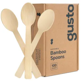 Gusto 810085797678 100 Count Natural Bamboo Disposable Spoons Biodegradable And Ecofriendly Utens
