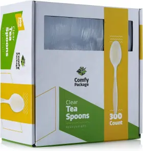 Gusto 810085798903 Comfy Package 300 Pack Heavyweight Clear Plastic Tea Spoons With Engraved D