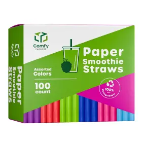Gusto 850002902327 100 Count Jumbo Paper Smoothie Straws 100% Biodegradable Assorted