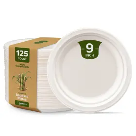 Cp-eco9p-125 Gusto E 9 Inch 125 Pack Heavyduty White Paper Plates 100% Compostable Ecofriendly Bio