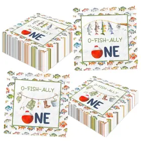 P-232 Guzbewu Ofishally One 40pcs Fishing 1st Birthday Decorations Paper Napkins Gone Fishi