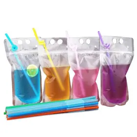 Guzon 606413622695 50 Pack Disposable Plastic Drink Pouches Bags 17oz With Straws 5 By 9 Inches