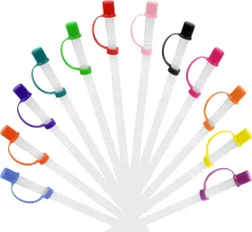 Guzzling Mugs 860010596432 Reusable Plastic Straws With Caps Bendable For Drinking Cups Flexibl