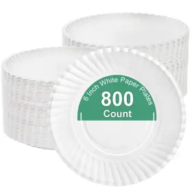 Ha-whitepaperplates-6in-800p Hacaroa 800 Pack 6 Inch Paper Plates Uncoated Disposable Dessert Cat Food