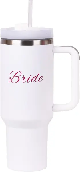 40oztumbler Hacienda Art & Home Brides 40 Oz Tumbler With Handle And Straw - Ounces Rose Quartz Bride