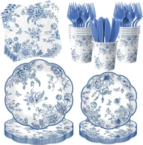 Hakoti 445045533558 Blue Floral Plates 144pcs Toile Scalloped Paper And Napkins Include Hakoti 445045533558 Blue Floral Plates 144pcs Toile Scalloped Paper And Napkins Include
