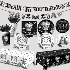 Decorations-30th Hakoti 717025626282 Death To My 20s Tableware Birthday Supplies 143pcs