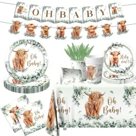 Hakoti 717225009731 Highland Cow Birthday Decorations 142pcs Tableware Green