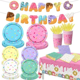 Hakoti 717225009977 Donut Party Decorations142pcs Birthday Paper Platescupsnapkins Two Sweet B