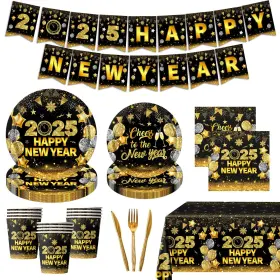 Hakoti 717325379239 2025 New Years Eve Party Supplies - 142pcs Happy Year Platesnapkinscupban